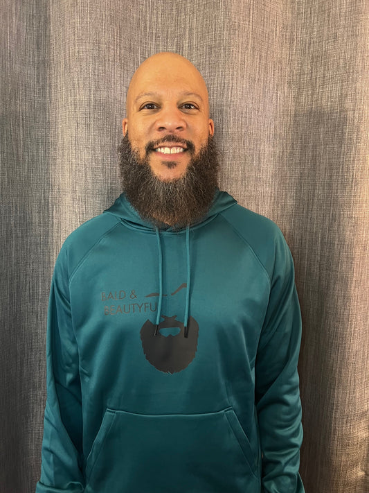 Teal & Black Go-Dry Performance Hoodie - "Bald and Beautyful"
