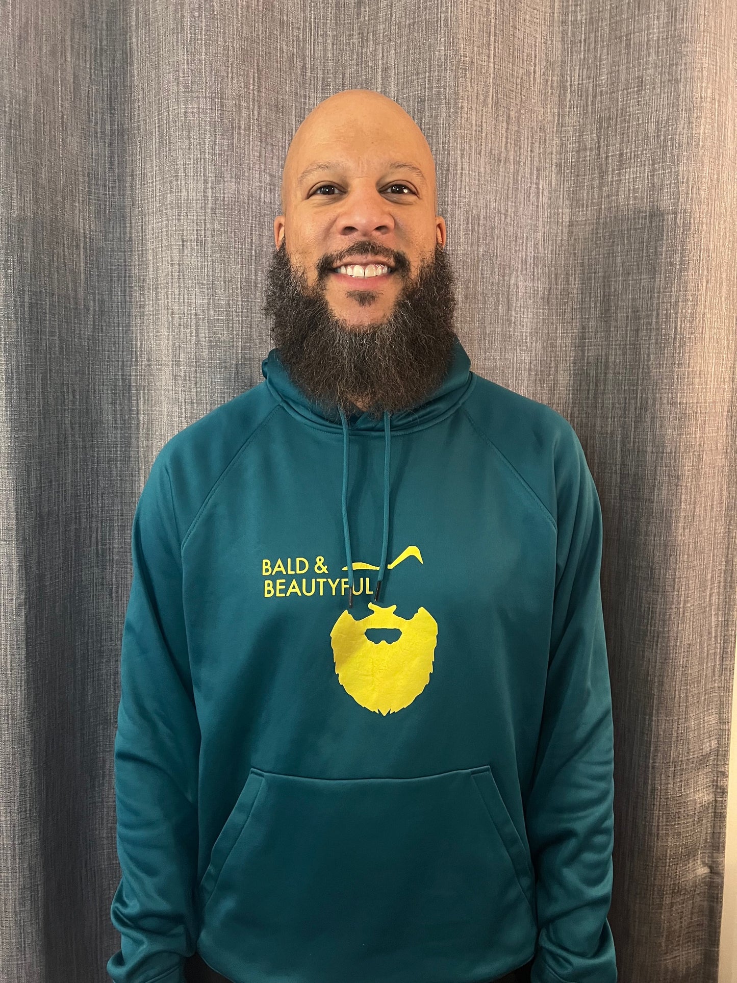 Teal & Gold Go-Dry Performance Hoodie - "Bald and Beautyful"
